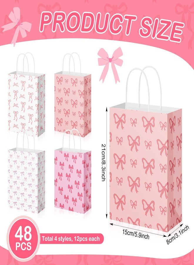 Geyoga 48 Pcs Valentines Pink Bow Paper Gift Bags Pink Party Favor Coquette Goodie Candy Bags with Handle for Bestie Best Friends Birthday Wedding Bridal Party Supplies - Image 2